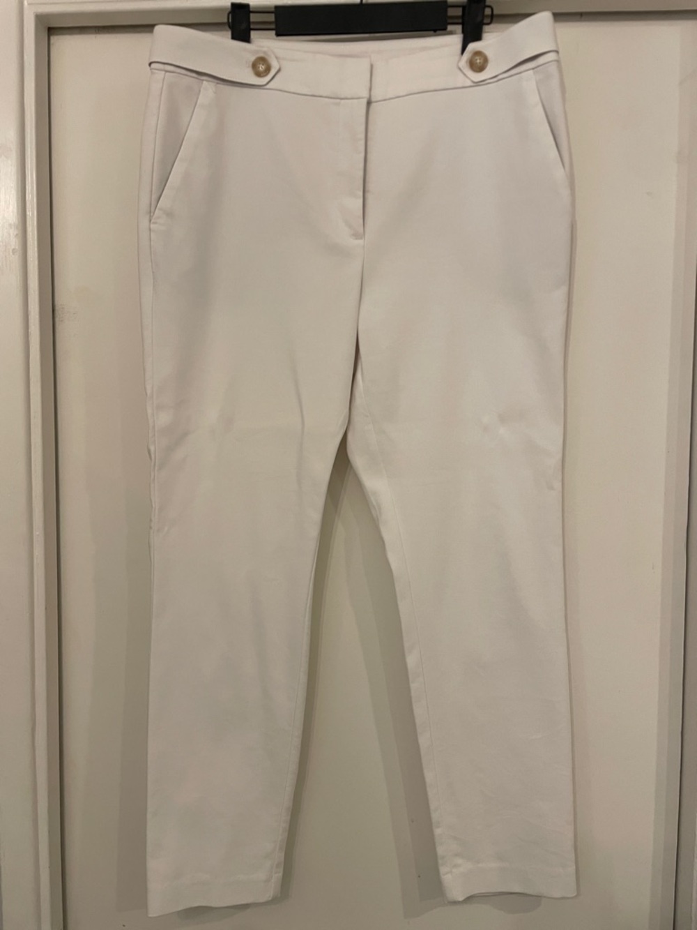 LOFT White Cropped Straight Trousers with Gold Button Detail